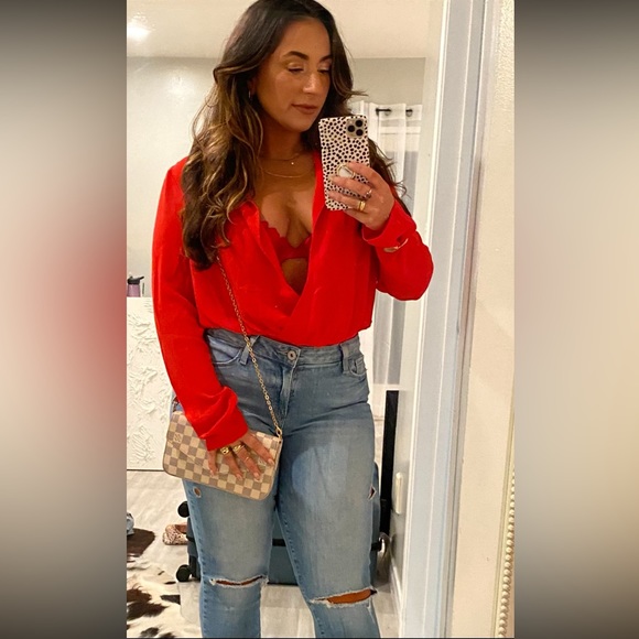 Nordstrom Open Edit Wrap Bodysuit size Medium in Red Bloom - Picture 6 of 11